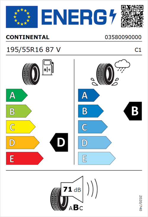 Tyre Label for Continental ContiPremiumContact 195/55R16 87V